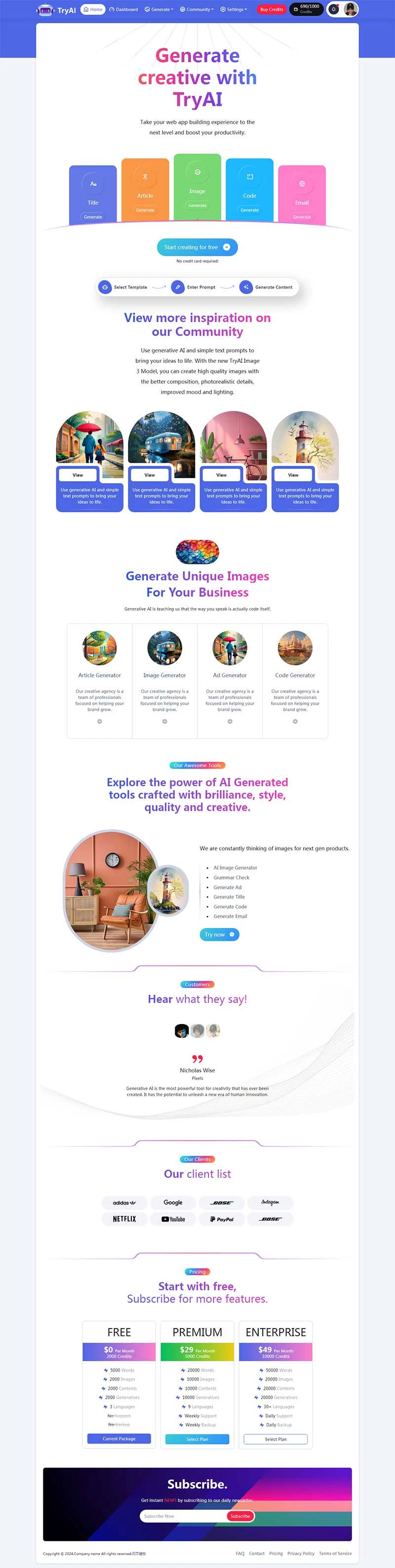 AI人工智能工具服务公司前端静态网站模板预览图1